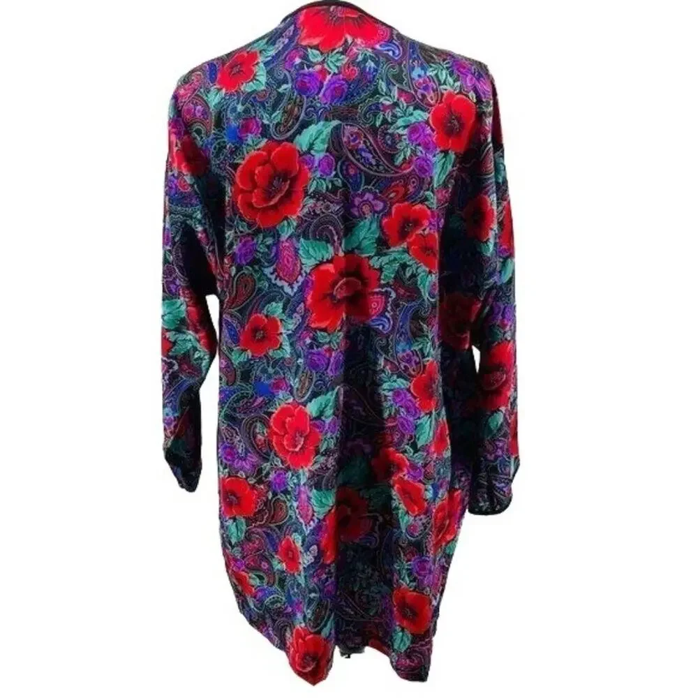 Vintage Delicates Kimono Robe Rich Colorful Floral Medium